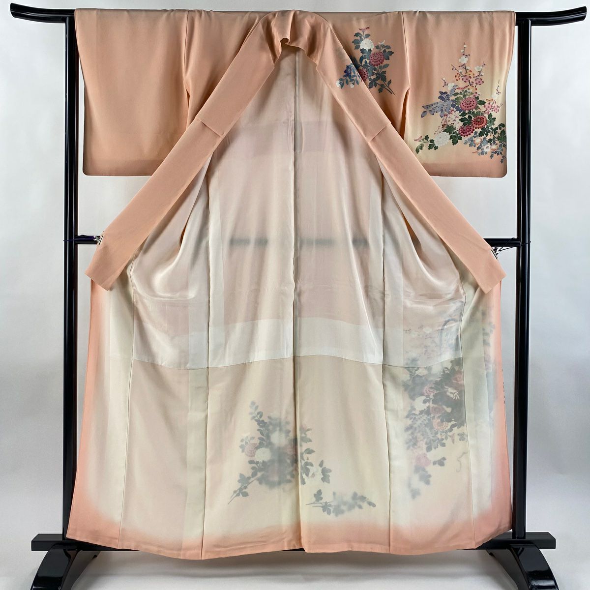 【庫存清倉】 【美品】 訪問服 身長161.5cm 袖長62cm S 雙層 落款 花籠 草花紋紋 漸層 淺粉色 純蠶絲 名品級