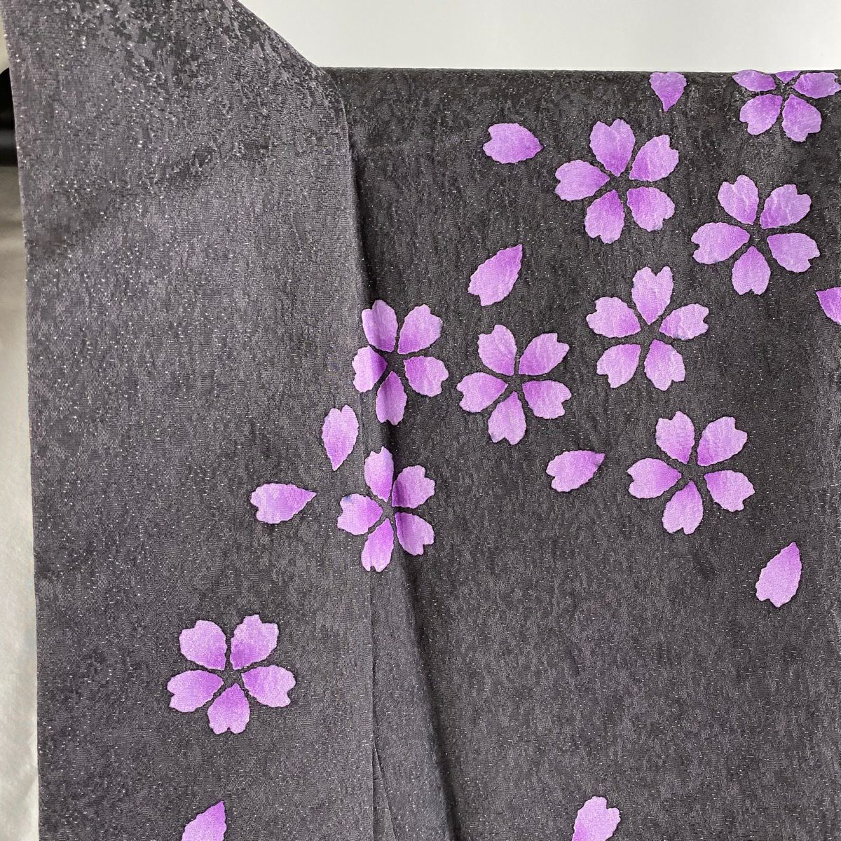 【美品】振袖禮服 身長164cm 袖長65cm M 雙層 櫻花花瓣 銀通 金絲 灰色 純蠶絲 逸品級