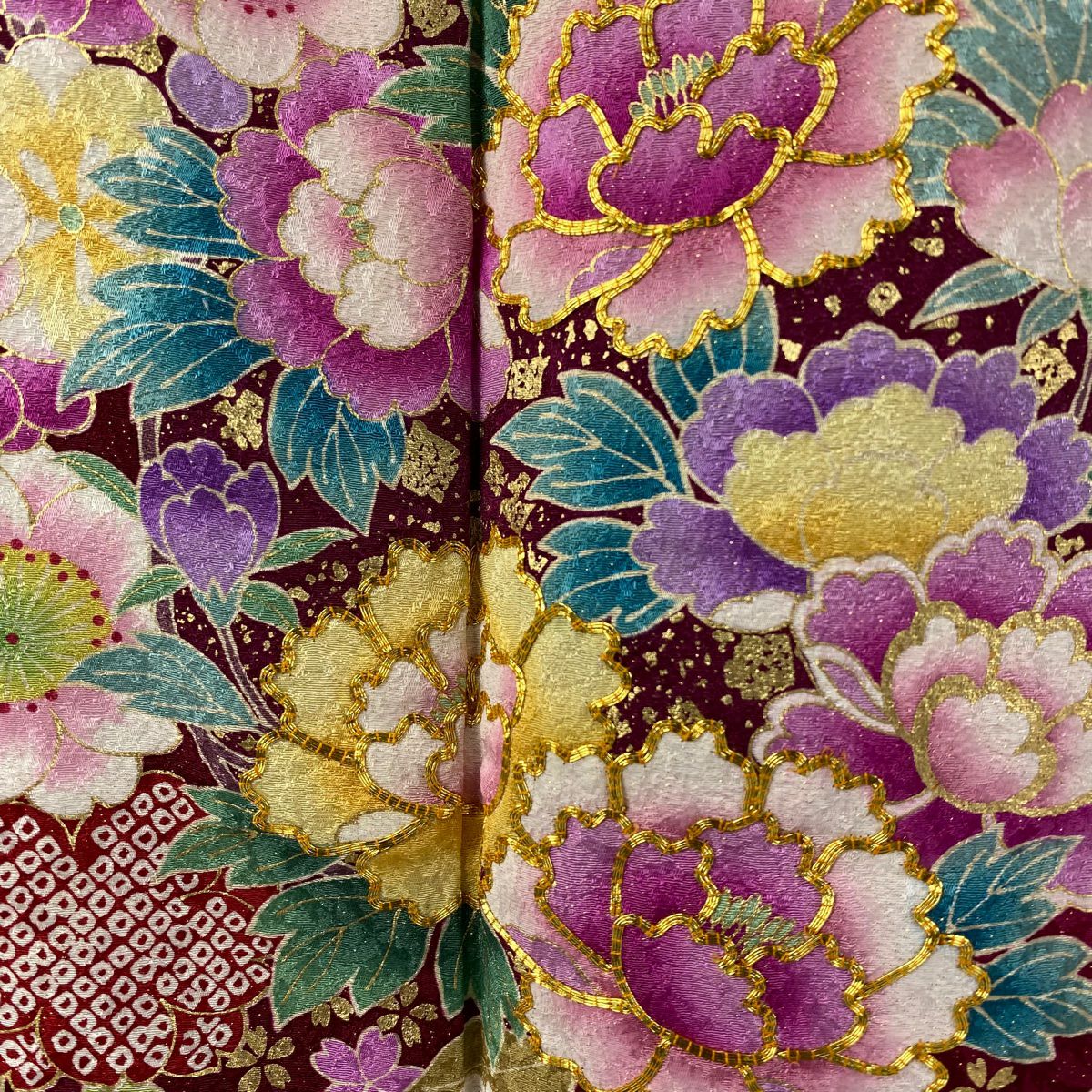 【美品】振袖禮服 身長167cm 袖長69cm L 雙層 花丸紋 垂枝櫻 金通 金絲 紅 純蠶絲 逸品級
