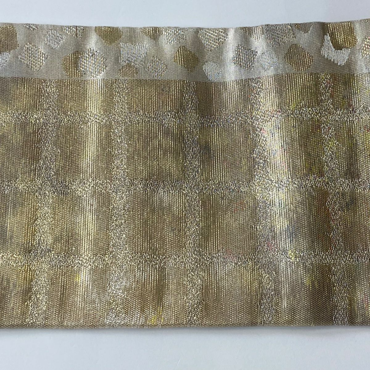 名古屋帶 優品級 格子 金金箔散佈 金絲 金色 純蠶絲