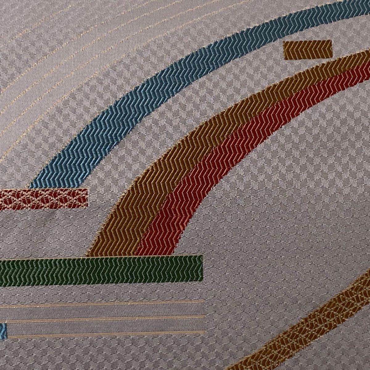 開口名古屋帶 優品級 幾何圖案 金金箔 刺繡 灰紫 純蠶絲