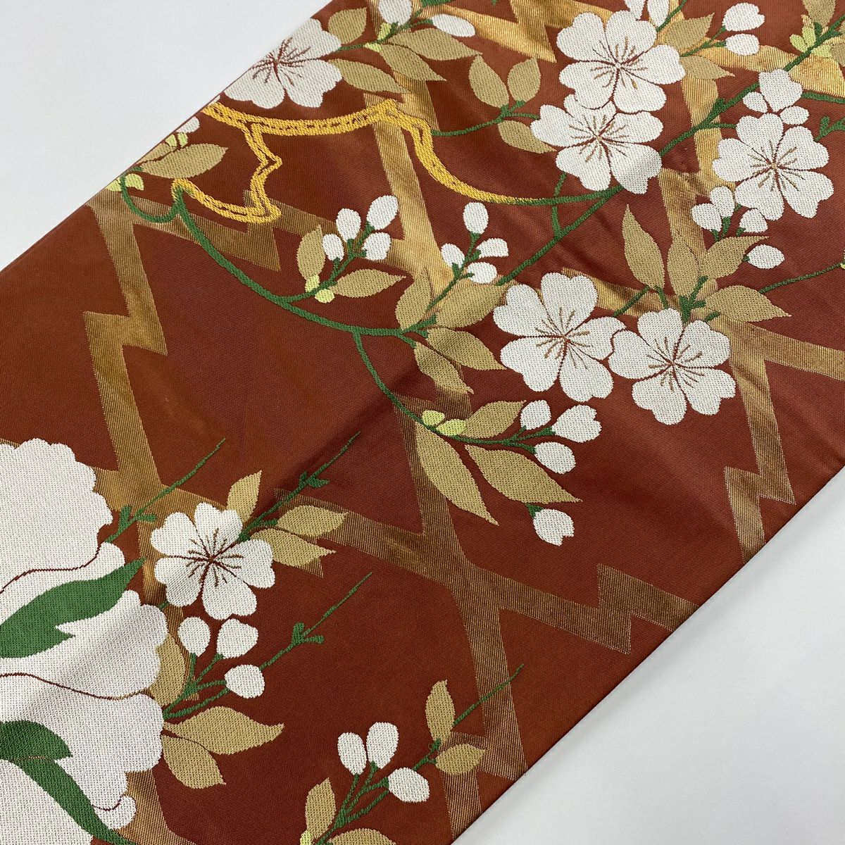 袋帶 逸品級 辻村ジュサブロー 落款あり 關西裁縫 櫻 松樹皮菱 茶 六通 純蠶絲
