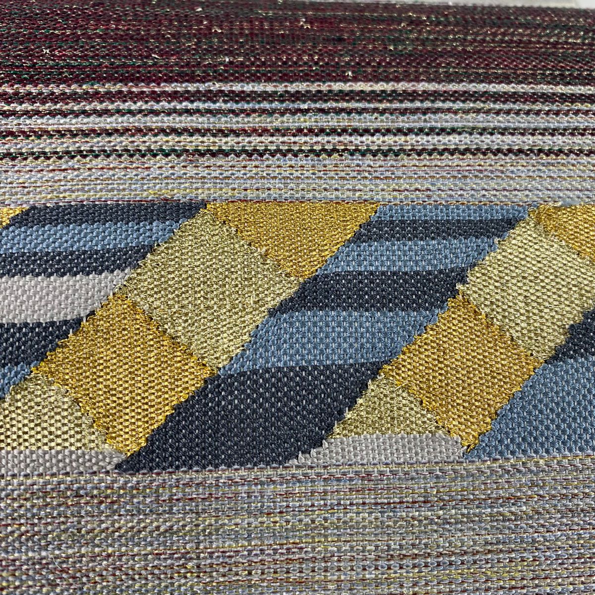 【清倉特賣】 【美品】 袋帶 名品級 段紋 斜紋 金絲 綴織 米色 大鼓圖案 純蠶絲