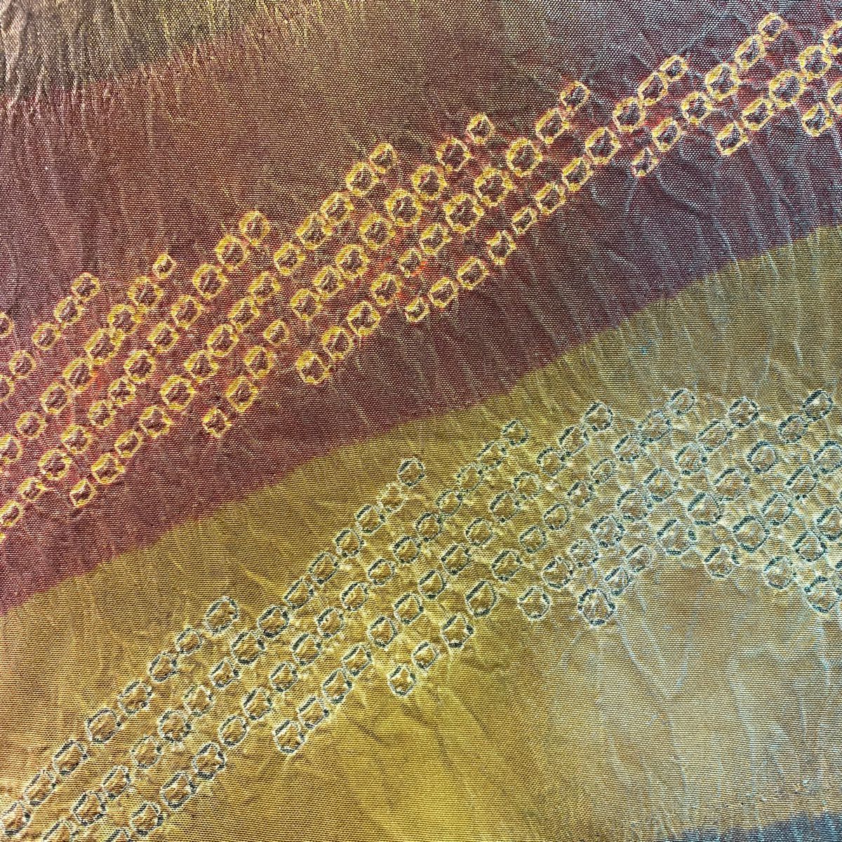 【庫存清倉】 【美品】 袋帶 名品級 紬織織 幾何圖案 金彩裝飾 絞染 紅茶 お太鼓圖案 純蠶絲