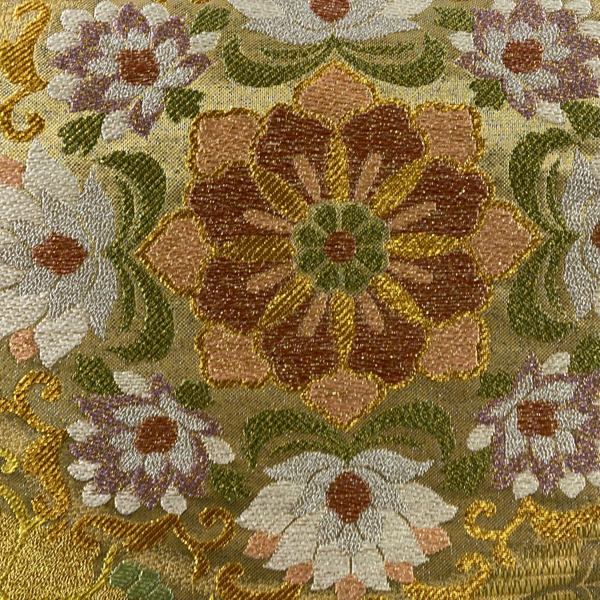【庫存清倉】 袋帶 美品 名品級 綾金 平成吉祥紋樣 華紋 花唐草紋 金絲 金金箔 金 六通 純蠶絲