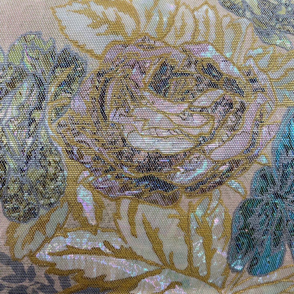 【庫存清倉】 袋帶 名品級 川島織物 附落款 草花紋紋 熨斗紋 金金箔 金銀彩 金色 大鼓圖案 純蠶絲