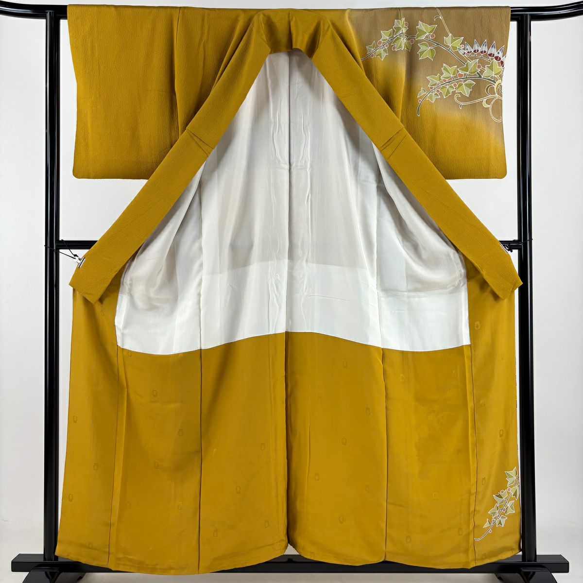 【美品】訪問服 身長157cm 袖長61cm S 雙層 大和 貓頭鷹 葉與果實 漸層 山吹色 純蠶絲 逸品級