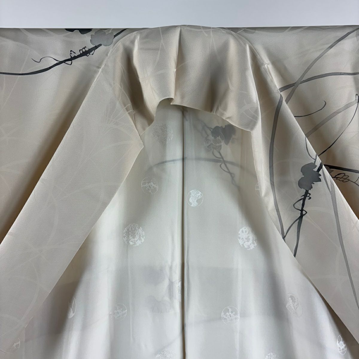 【美品】訪問服 身長160.5cm 袖長63cm S 雙層 大和 枝花 蘆葦刺繡 漸層 米色 純蠶絲 逸品級