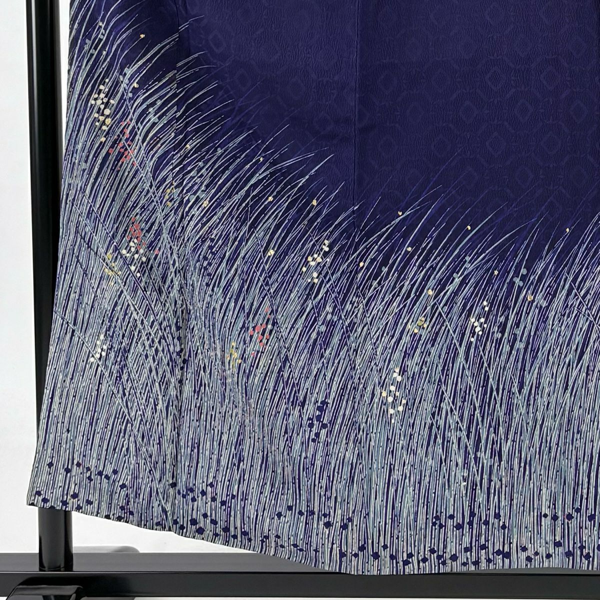 付下 身長155.5cm 袖長64.5cm M 雙層 草花紋紋 地紋 金銀彩 濃紫 純蠶絲 名品級 一つ紋