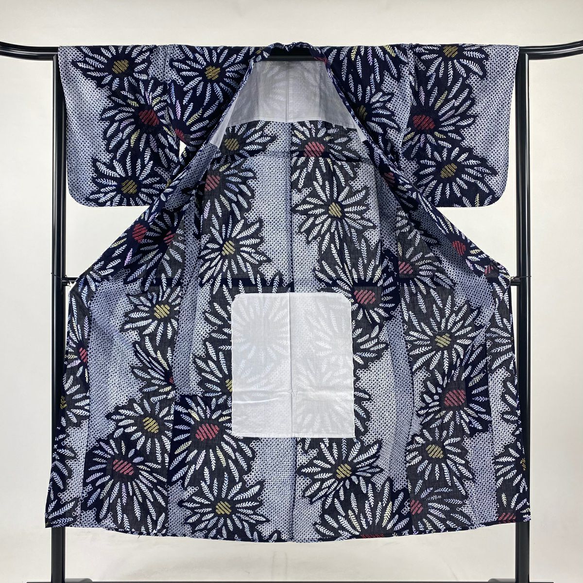 浴衣 身長145.5cm 袖長64cm M 絞染浴衣 花 深藍 棉 美品 名品級