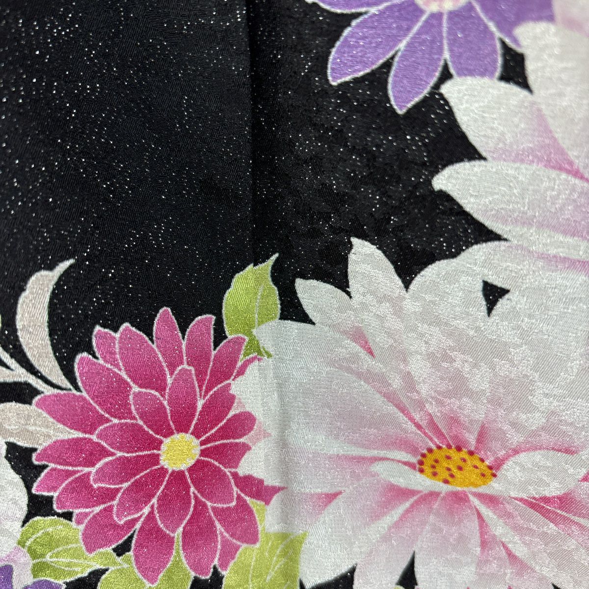 【美品】振袖禮服 身長156.5cm 袖長66.5cm M 雙層 大和 花丸紋 櫻 銀通 金銀彩 黑 純蠶絲 逸品級