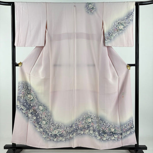 訪問服 身長157cm 袖長63cm S 雙層 翠山工房 落款あり 辻花染 漸層 粉紅 純蠶絲 逸品級 一つ紋