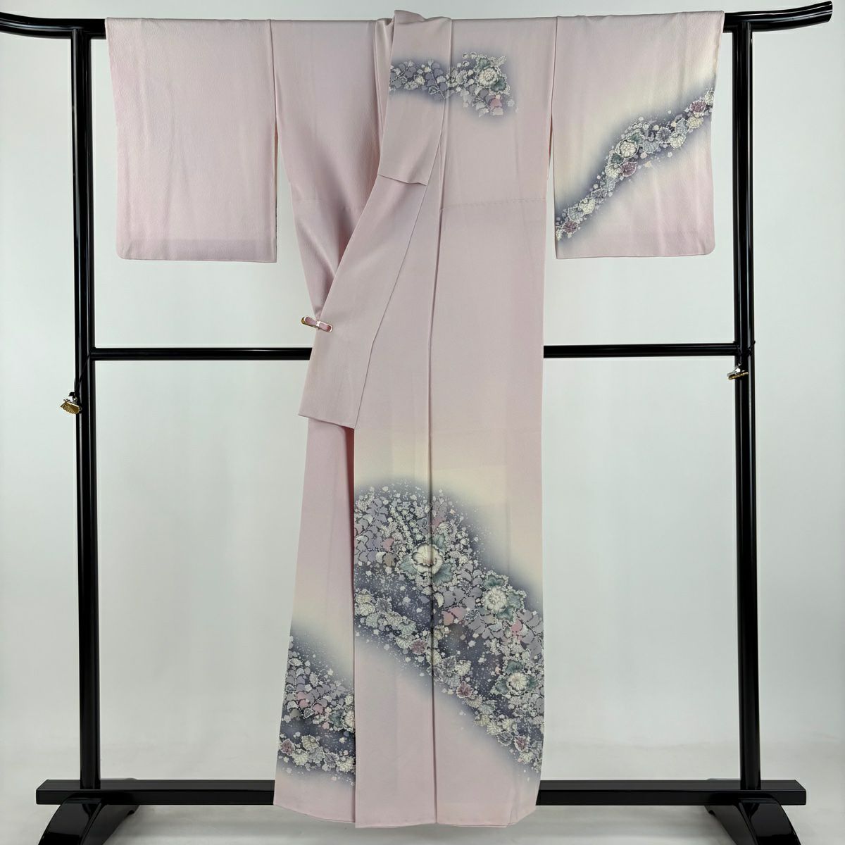 訪問服 身長157cm 袖長63cm S 雙層 翠山工房 落款あり 辻花染 漸層 粉紅 純蠶絲 逸品級 一つ紋