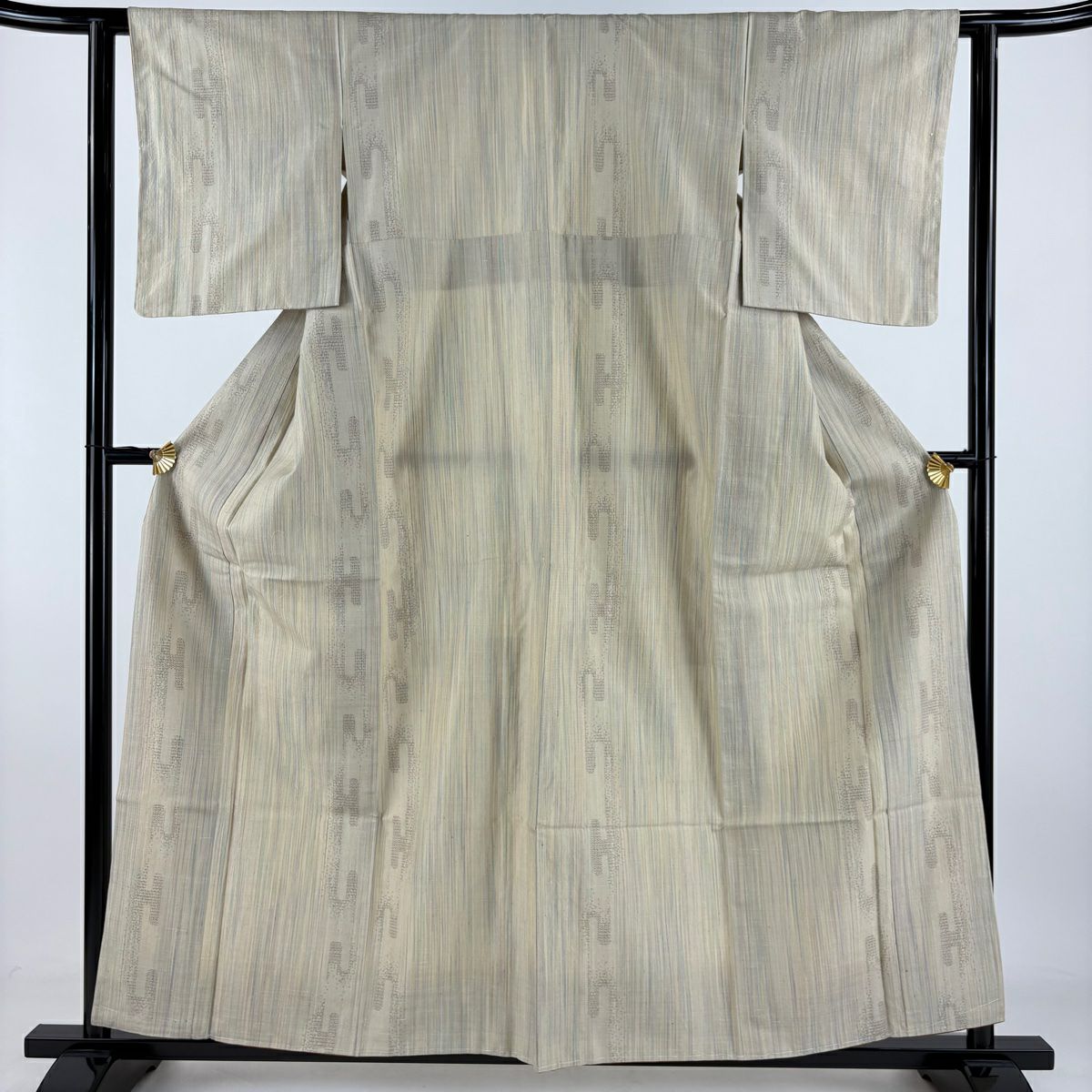【美品】結城紬織 身長159cm 袖長61.5cm S 雙層 はたおり娘 奥順 やまと 證明書あり 縦縞 壺垂れ 薄茶 純蠶絲 逸品級