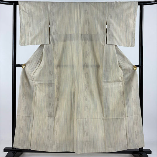 【美品】結城紬織 身長159cm 袖長61.5cm S 雙層 はたおり娘 奥順 やまと 證明書あり 縦縞 壺垂れ 薄茶 純蠶絲 逸品級
