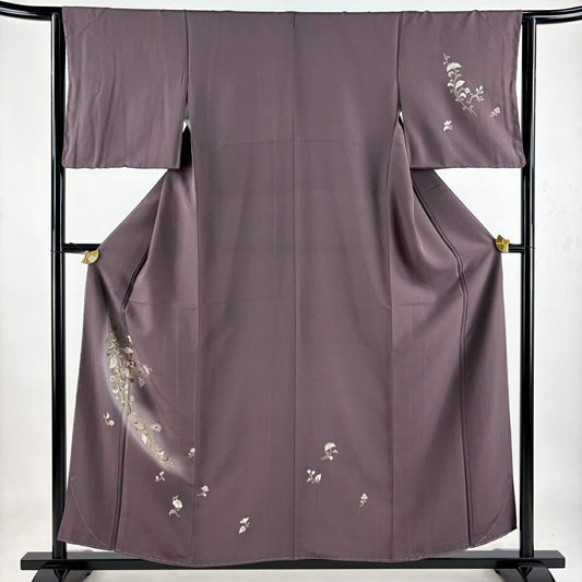 付下 身長156cm 袖長63.5cm S 雙層 草花紋紋 刺繡 金彩裝飾 紫 純蠶絲 秀品級