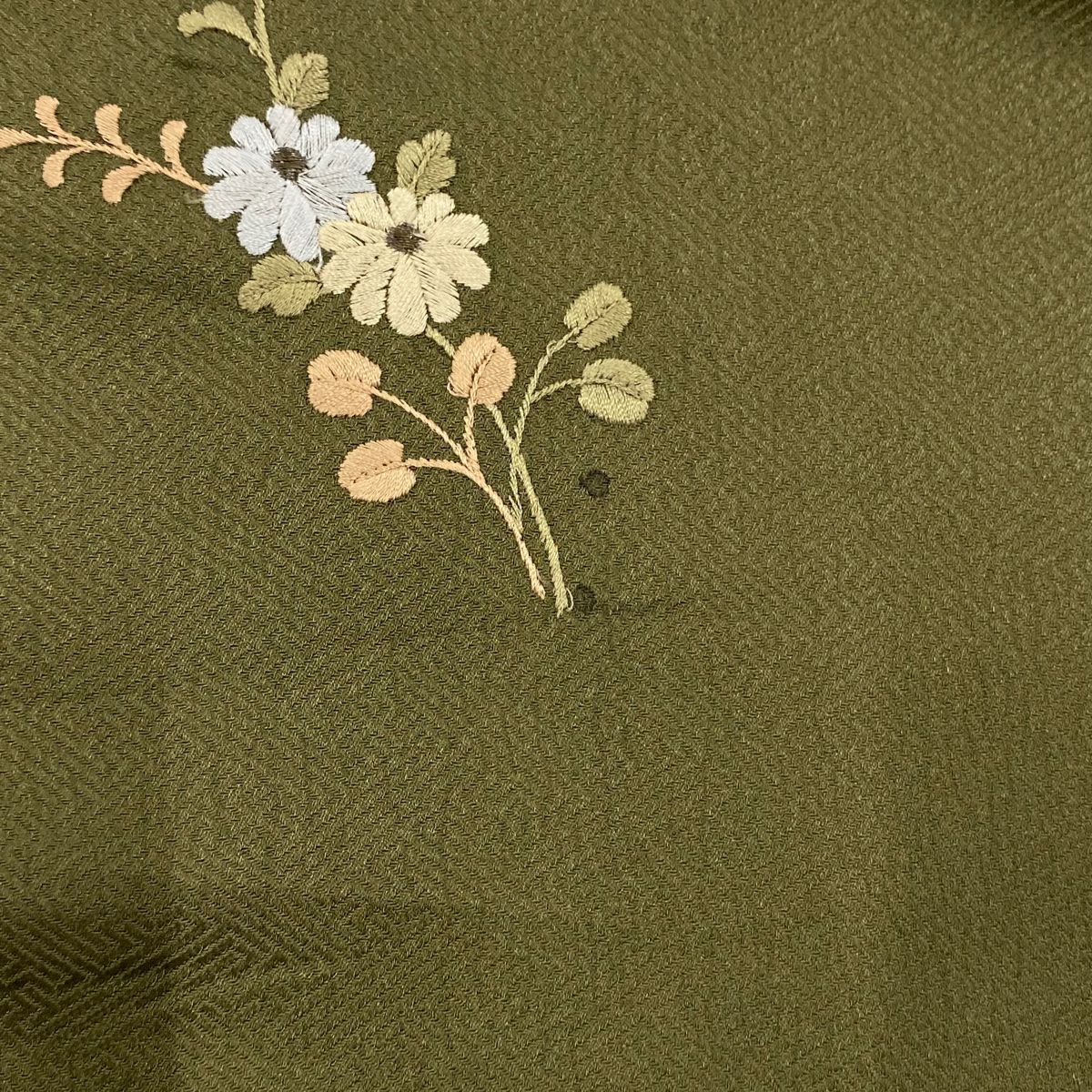 付下 身長155.5cm 袖長67cm M 雙層 菊花 萩 刺繡 絞染 茶綠 純蠶絲 秀品級