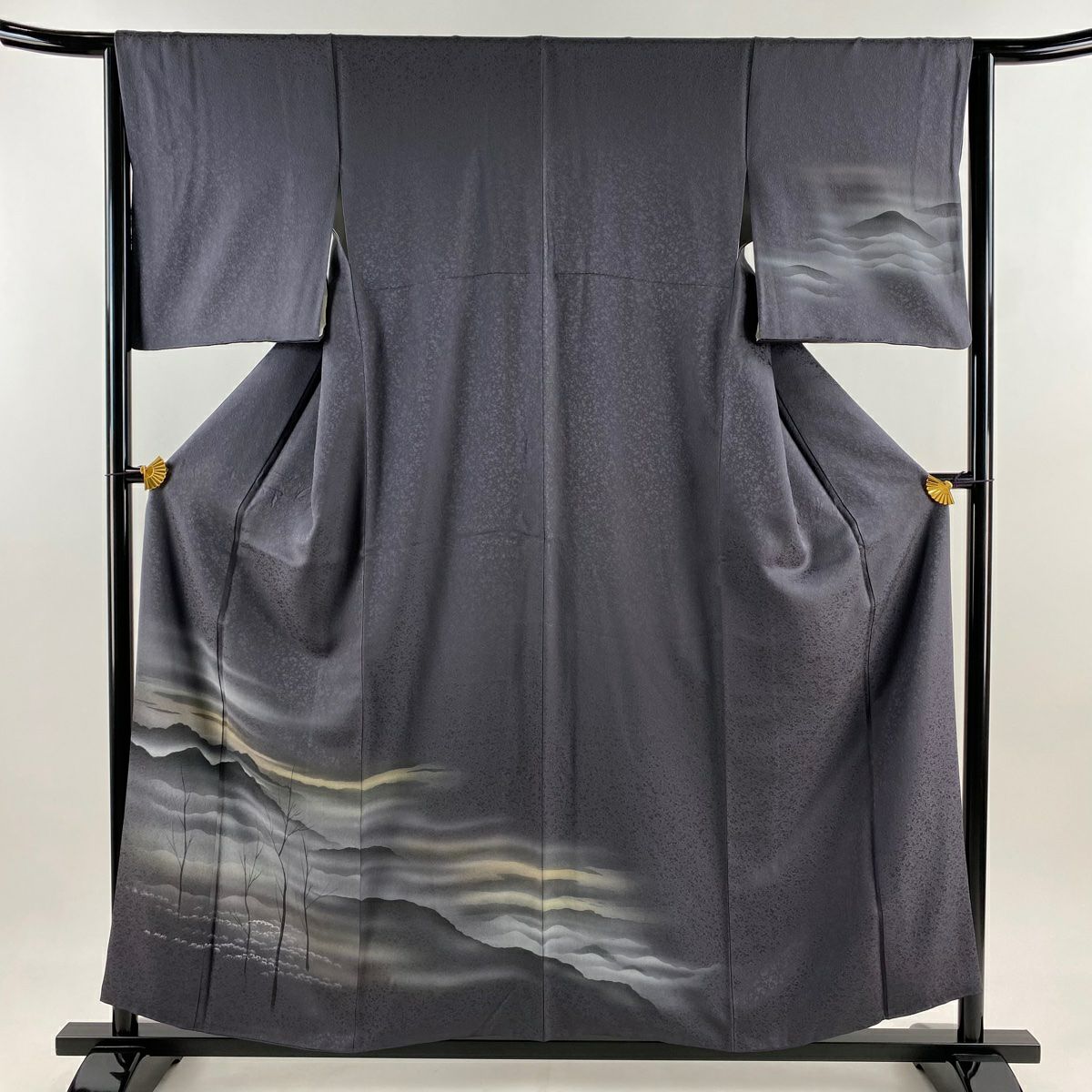 【美品】 付下 身長158cm 袖長64cm M 雙層 樹木 霞 漸層 灰紫 純蠶絲 優品級