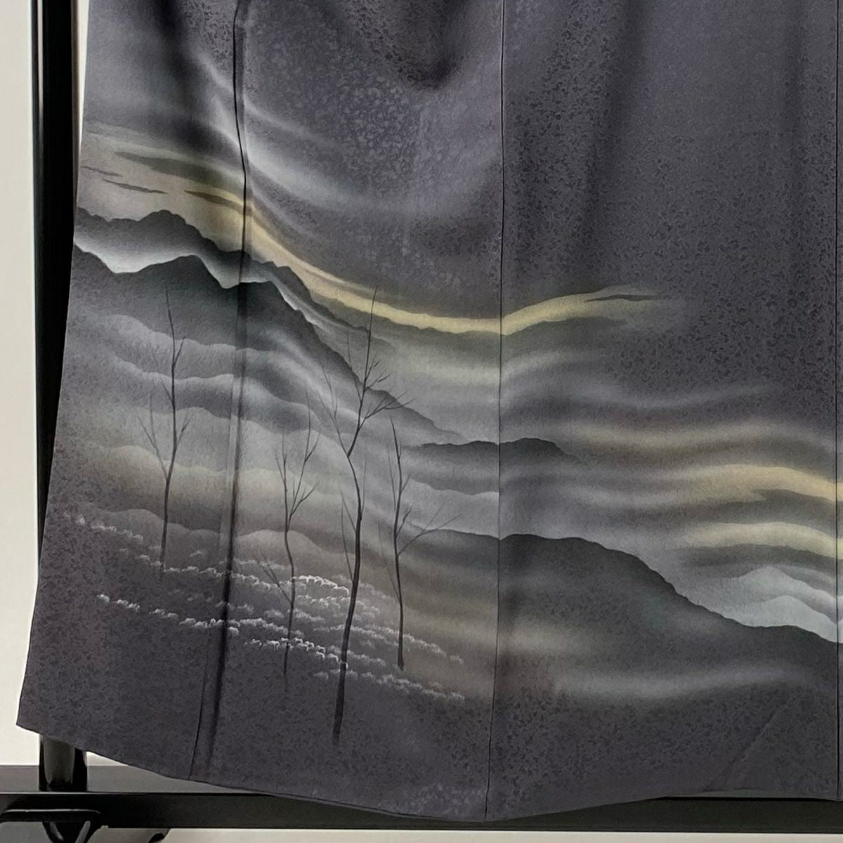 【美品】 付下 身長158cm 袖長64cm M 雙層 樹木 霞 漸層 灰紫 純蠶絲 優品級