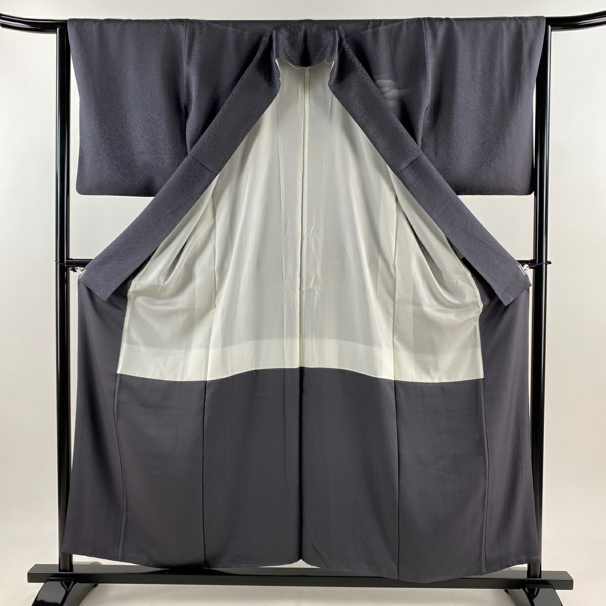 【美品】 付下 身長158cm 袖長64cm M 雙層 樹木 霞 漸層 灰紫 純蠶絲 優品級