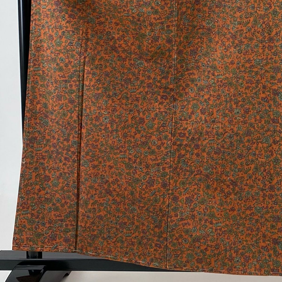 小紋 身長161.5cm 袖長65cm M 雙層 紬織織 證書齊全 草花紋紋 紅茶 純蠶絲 優品級