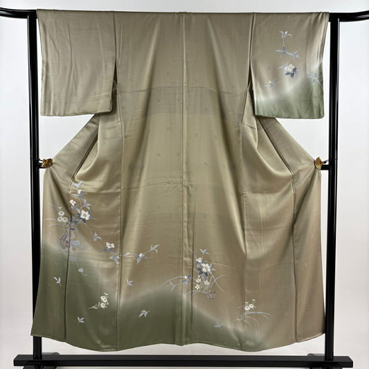 【美品】訪問服 身長151.5cm 袖長62.5cm S 雙層 花籠 草花紋紋 漸層 灰茶 純蠶絲 優品級