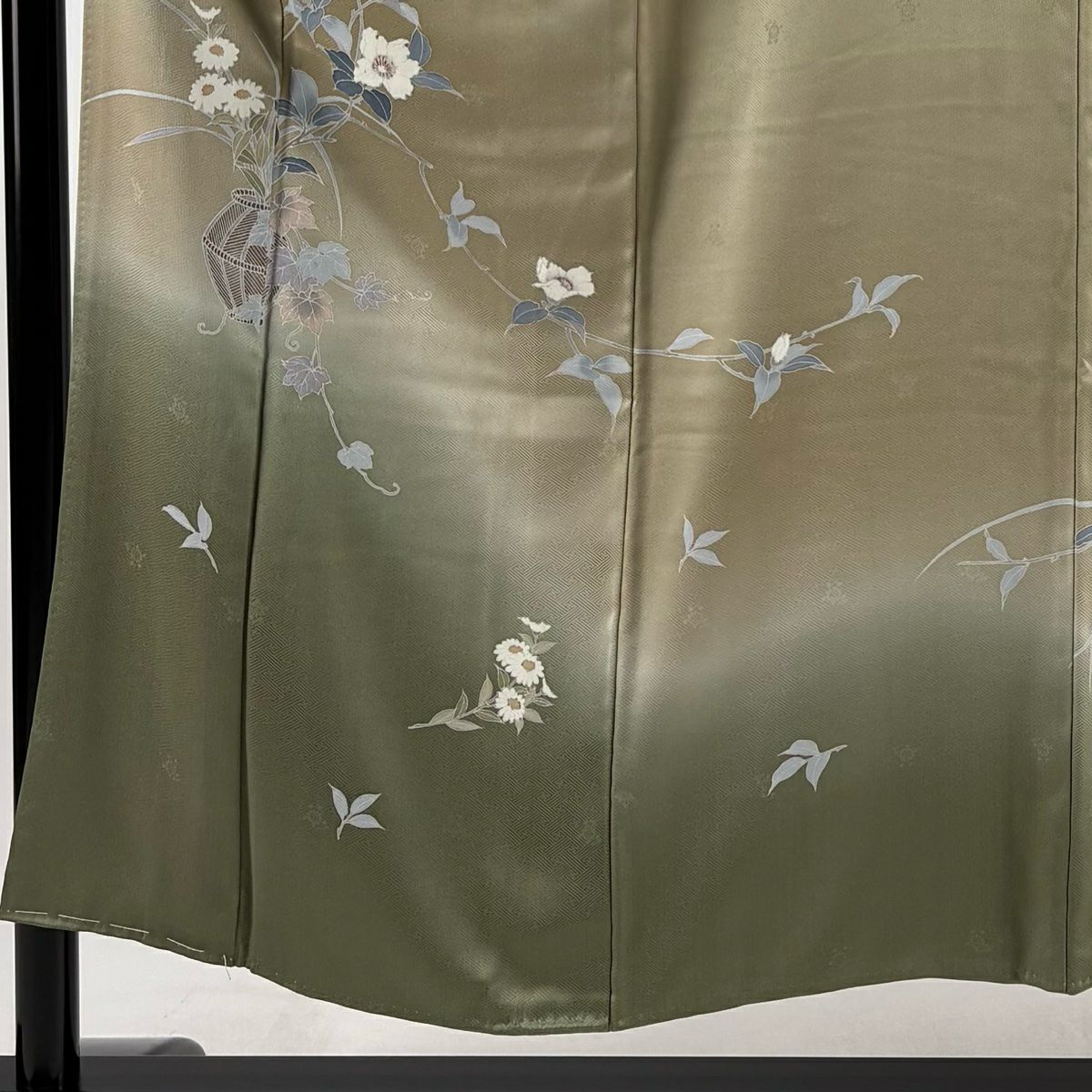 【美品】訪問服 身長151.5cm 袖長62.5cm S 雙層 花籠 草花紋紋 漸層 灰茶 純蠶絲 優品級