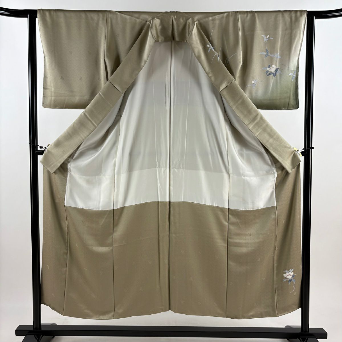 【美品】訪問服 身長151.5cm 袖長62.5cm S 雙層 花籠 草花紋紋 漸層 灰茶 純蠶絲 優品級
