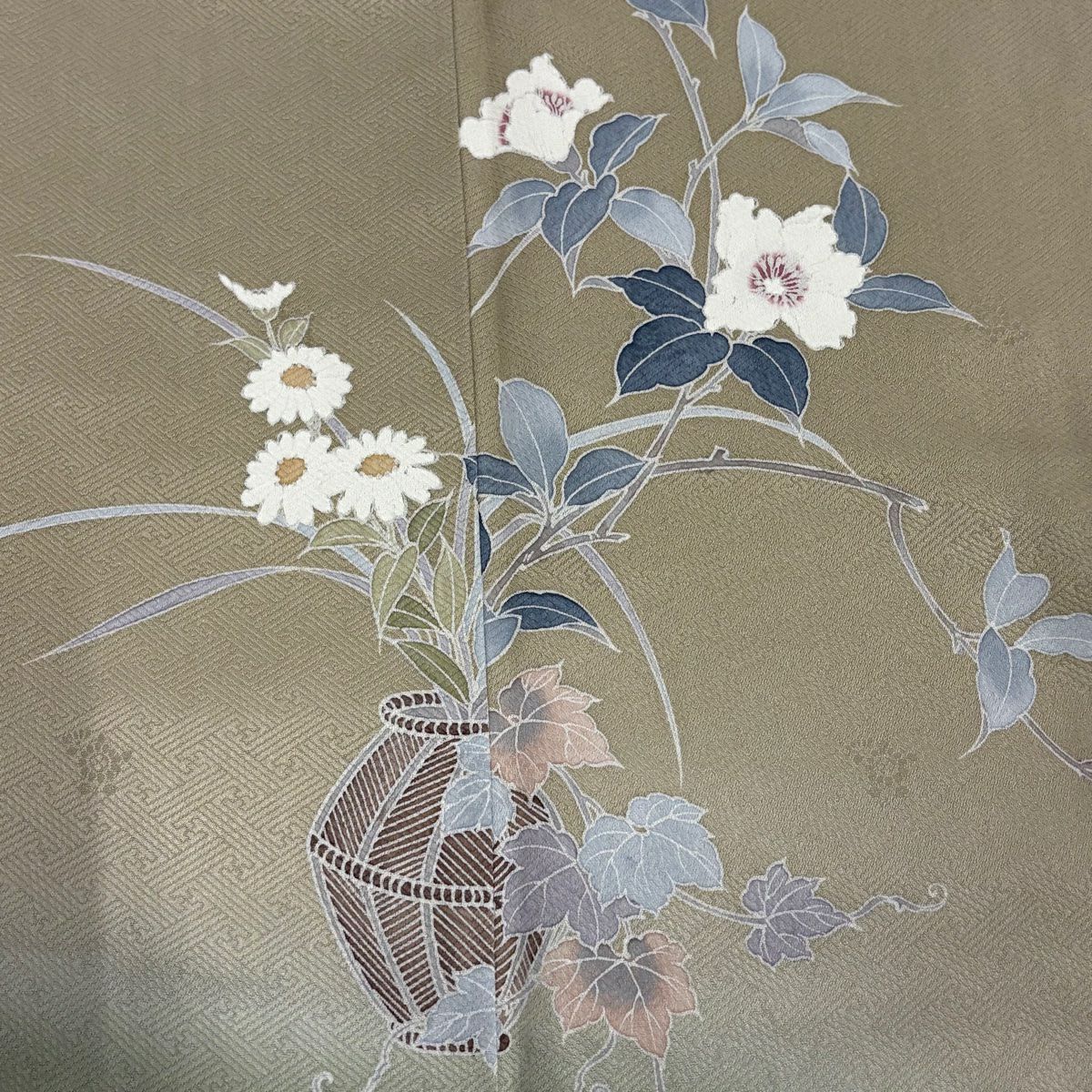 【美品】訪問服 身長151.5cm 袖長62.5cm S 雙層 花籠 草花紋紋 漸層 灰茶 純蠶絲 優品級
