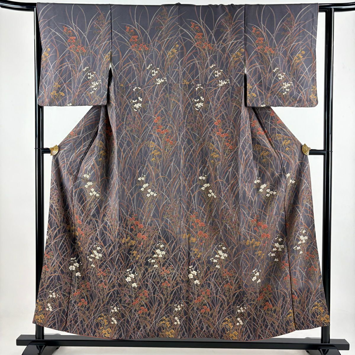 訪問服 身長154.5cm 袖長62cm S 雙層 草花紋紋 金彩裝飾 漸層 灰紫 純蠶絲 優品級