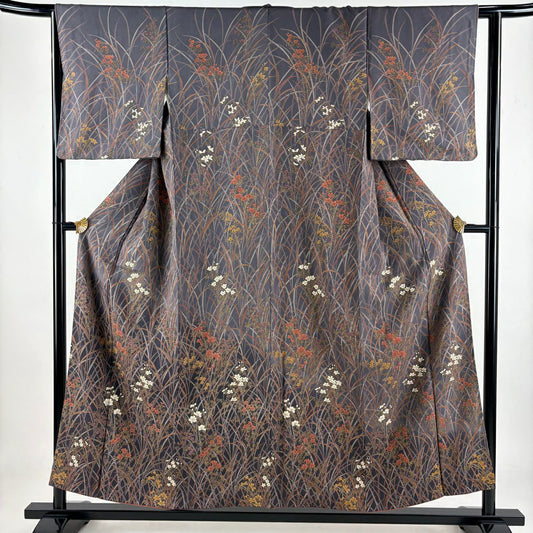 訪問服 身長154.5cm 袖長62cm S 雙層 草花紋紋 金彩裝飾 漸層 灰紫 純蠶絲 優品級
