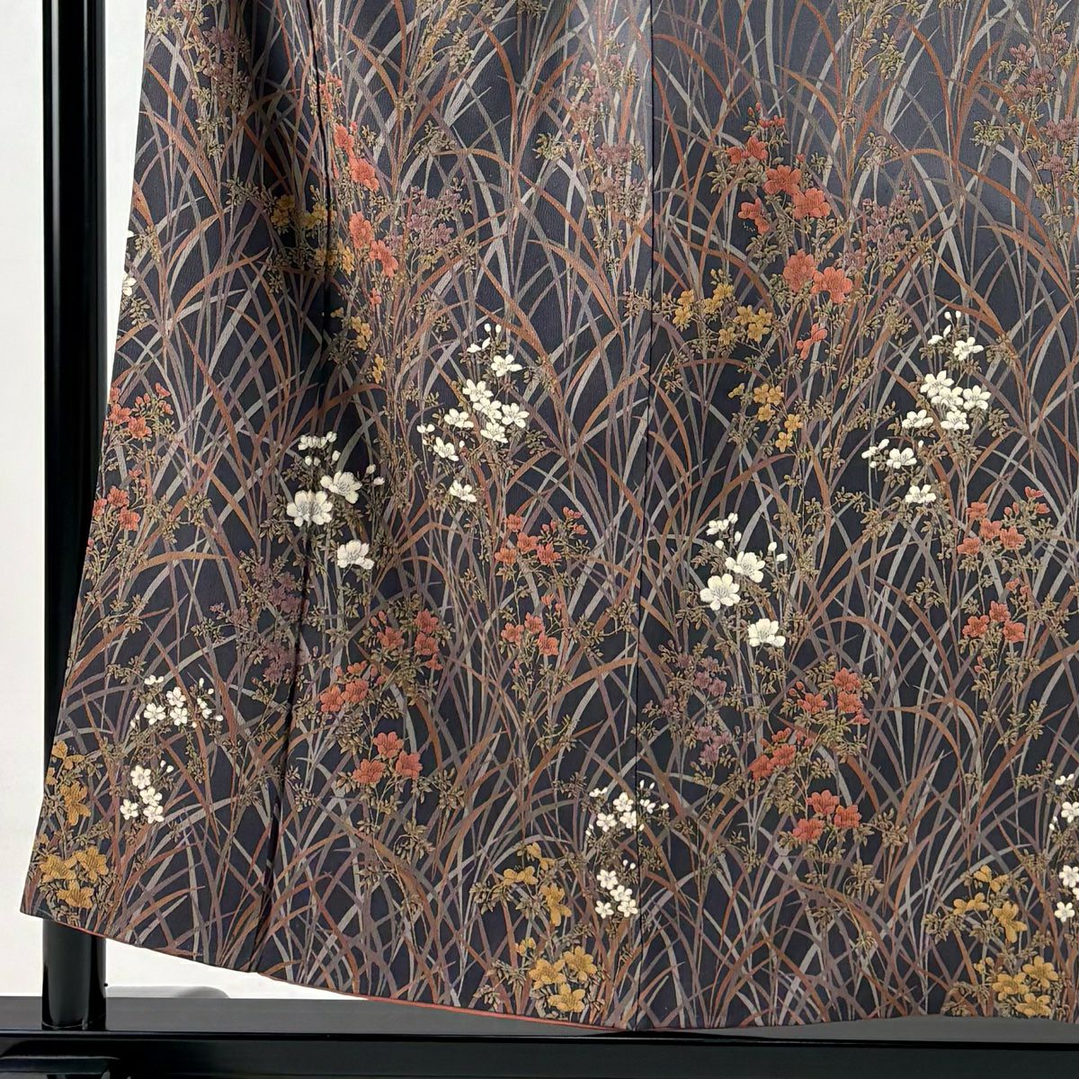訪問服 身長154.5cm 袖長62cm S 雙層 草花紋紋 金彩裝飾 漸層 灰紫 純蠶絲 優品級