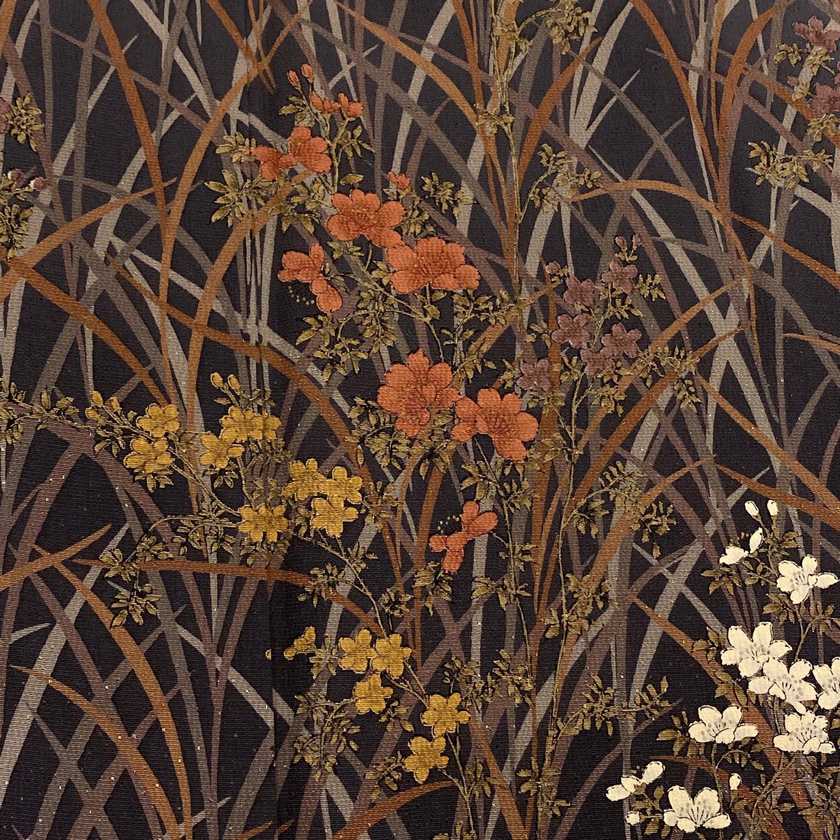 訪問服 身長154.5cm 袖長62cm S 雙層 草花紋紋 金彩裝飾 漸層 灰紫 純蠶絲 優品級
