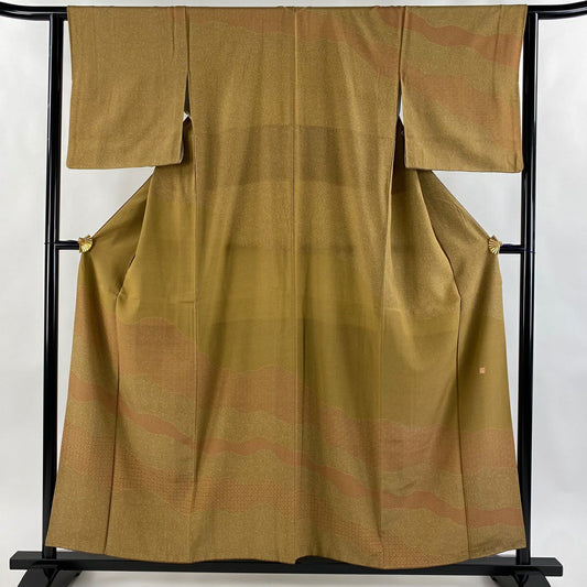 【美品】訪問服 身長156cm 袖長63cm S 雙層 落款あり 道長取 草花紋 紅土色 純蠶絲 秀品級
