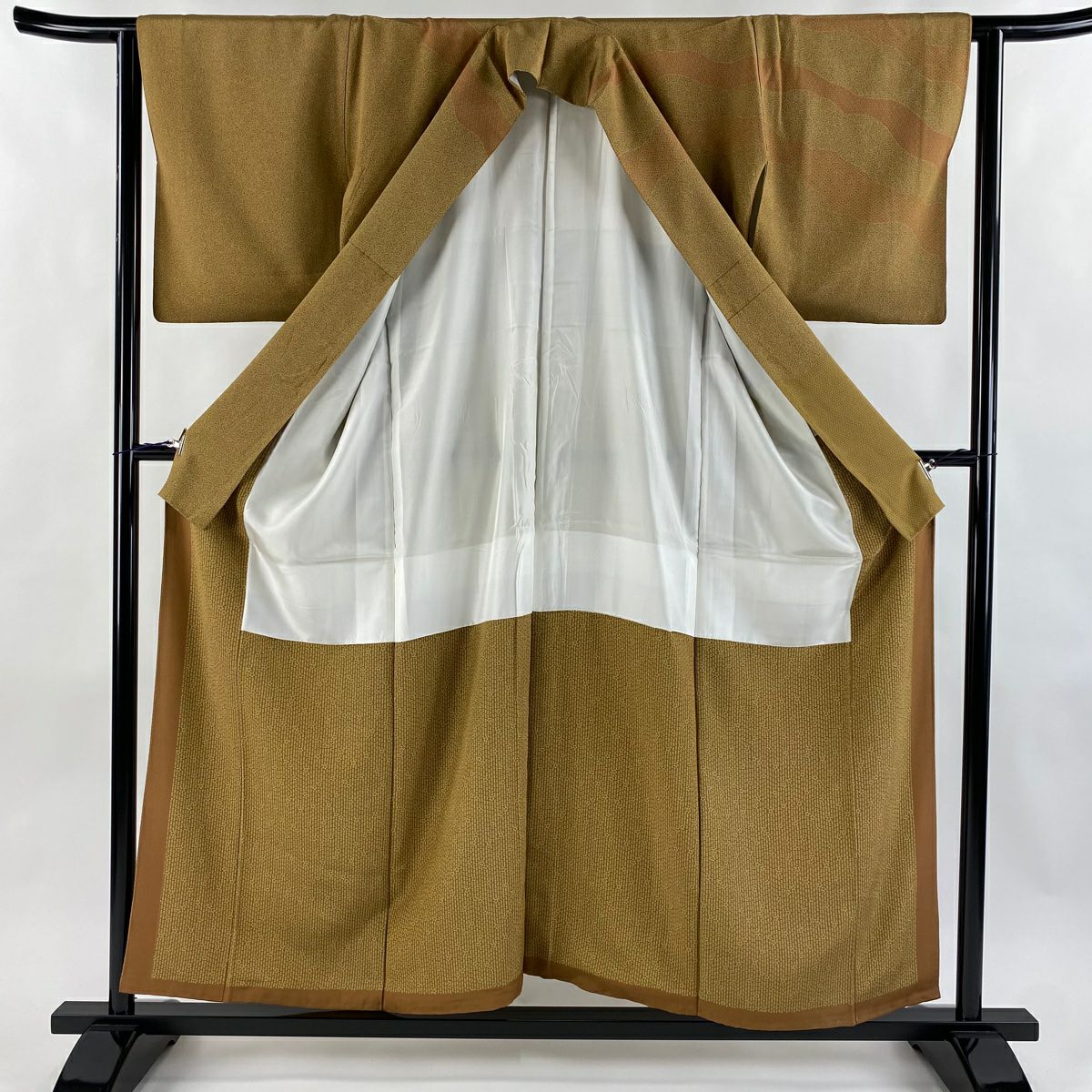 【美品】訪問服 身長156cm 袖長63cm S 雙層 落款あり 道長取 草花紋 紅土色 純蠶絲 秀品級