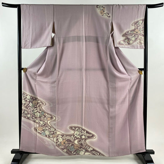 訪問服 身長161cm 袖長63.5cm S 雙層 ますいわ屋 辻花染 霞 金銀彩 ぼかし 淡紫 純蠶絲 秀品級