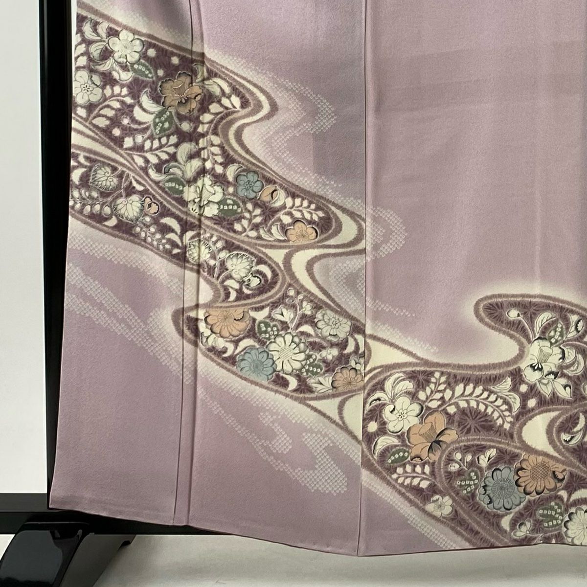 訪問服 身長161cm 袖長63.5cm S 雙層 ますいわ屋 辻花染 霞 金銀彩 ぼかし 淡紫 純蠶絲 秀品級