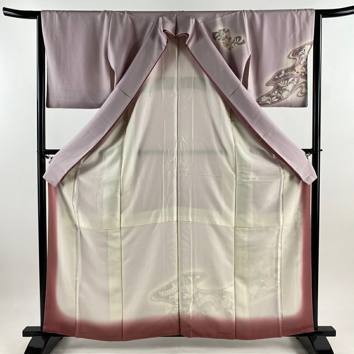 訪問服 身長161cm 袖長63.5cm S 雙層 ますいわ屋 辻花染 霞 金銀彩 ぼかし 淡紫 純蠶絲 秀品級