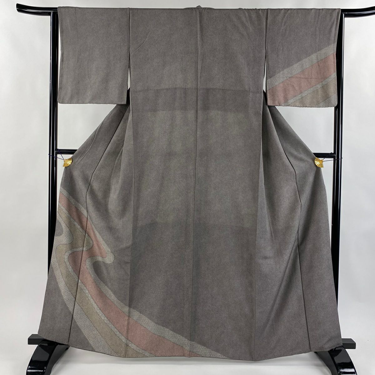 付下 身長162cm 袖長64cm M 雙層 流水 鮫 茶紫 純蠶絲 秀品級