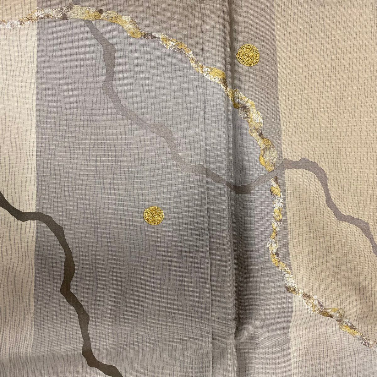 【美品】 付下 身長158.5cm 袖長61.5cm S 雙層 紬織織 大和 道長取 縱條 金絲 金銀彩 米色 純蠶絲 優品級