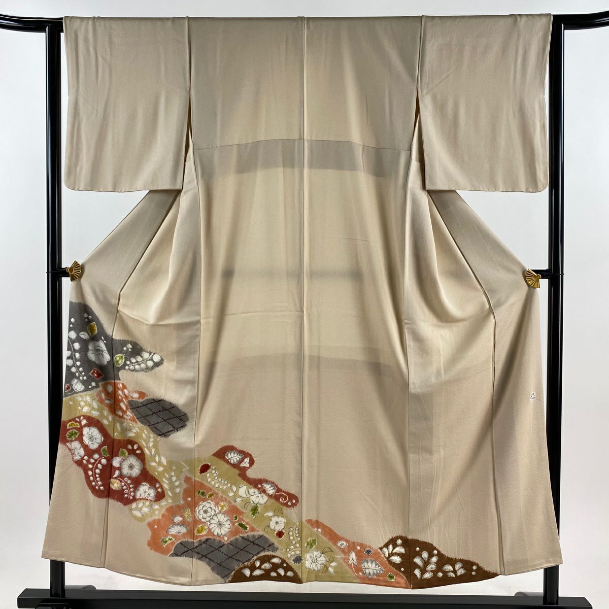 【美品】 留袖禮服禮服 身長151cm 袖長62.5cm S 雙層 落款あり 辻花染 絞染 灰茶 純蠶絲 秀品級 一つ紋