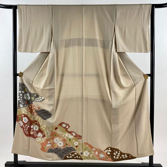【美品】 留袖禮服禮服 身長151cm 袖長62.5cm S 雙層 落款あり 辻花染 絞染 灰茶 純蠶絲 秀品級 一つ紋