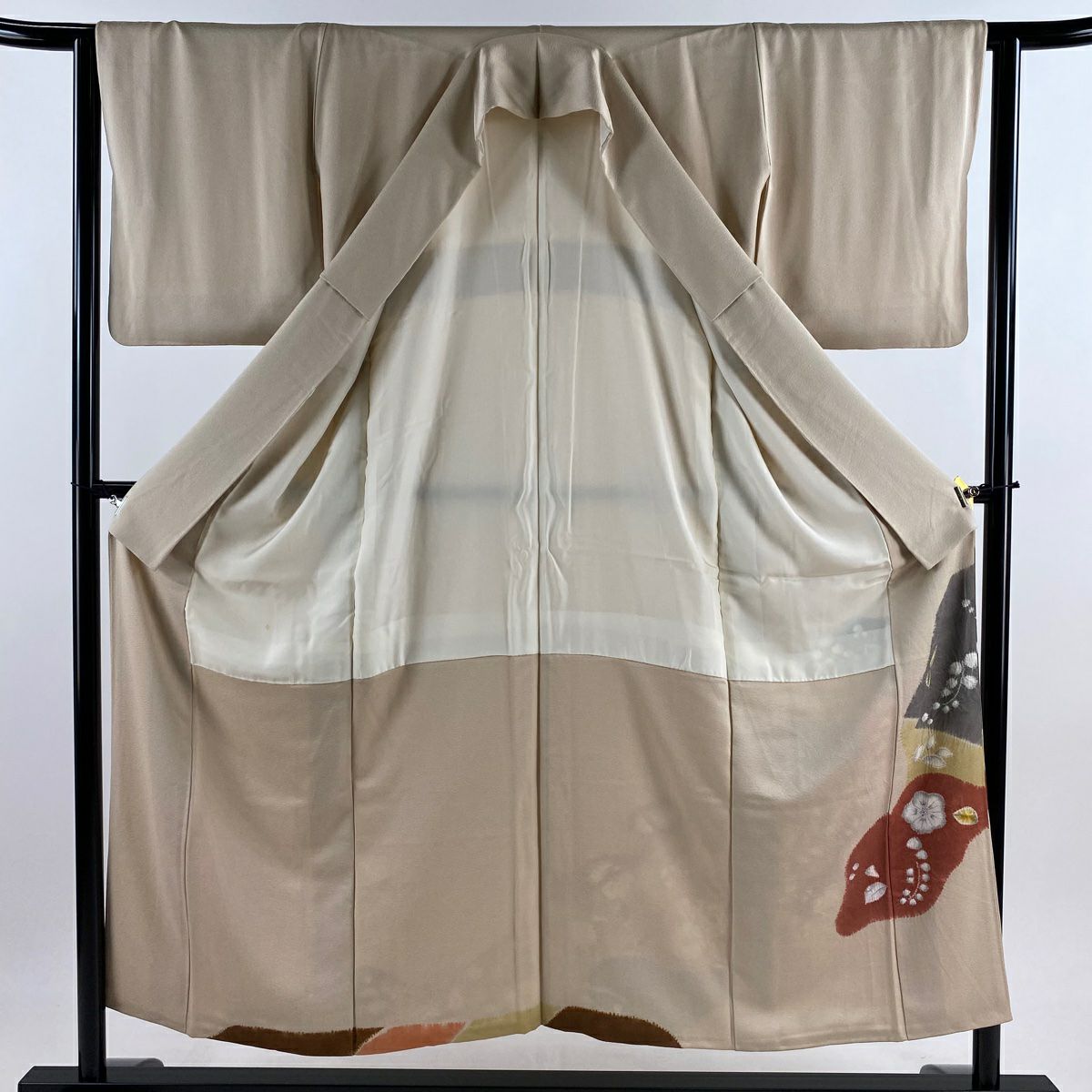 【美品】 留袖禮服禮服 身長151cm 袖長62.5cm S 雙層 落款あり 辻花染 絞染 灰茶 純蠶絲 秀品級 一つ紋