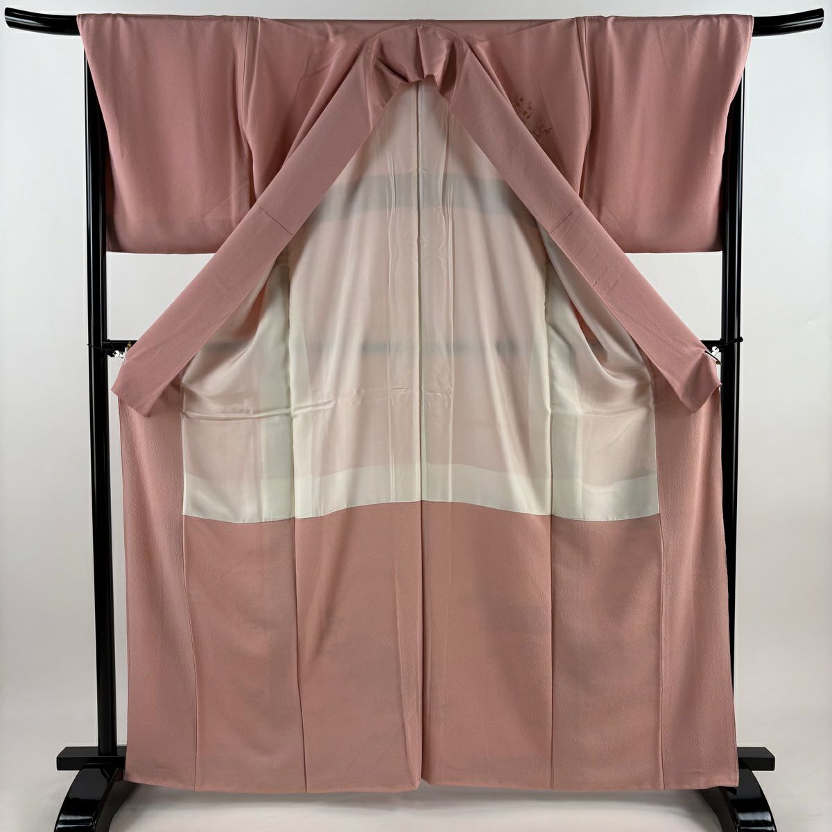 訪問服 身長164.5cm 袖長68cm L 雙層 建物 人物 刺繡 金金箔 粉紅 純蠶絲 秀品級