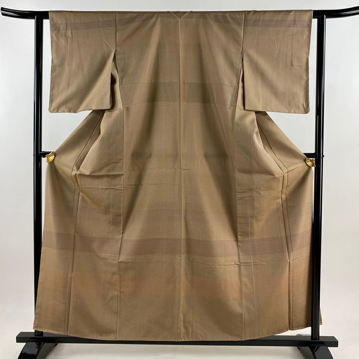【美品】 付下 身長158.5cm 袖長60cm S 雙層 大和 菱格子 淺茶 純蠶絲 優品級