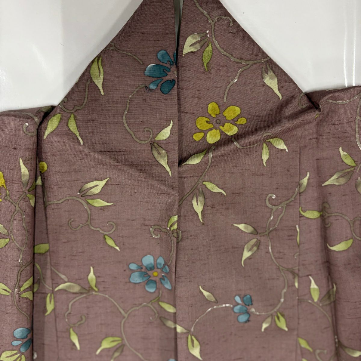 【美品】 小紋 身長156cm 袖長62.5cm S 雙層 紬織織 花唐草紋 灰紫 純蠶絲 名品級
