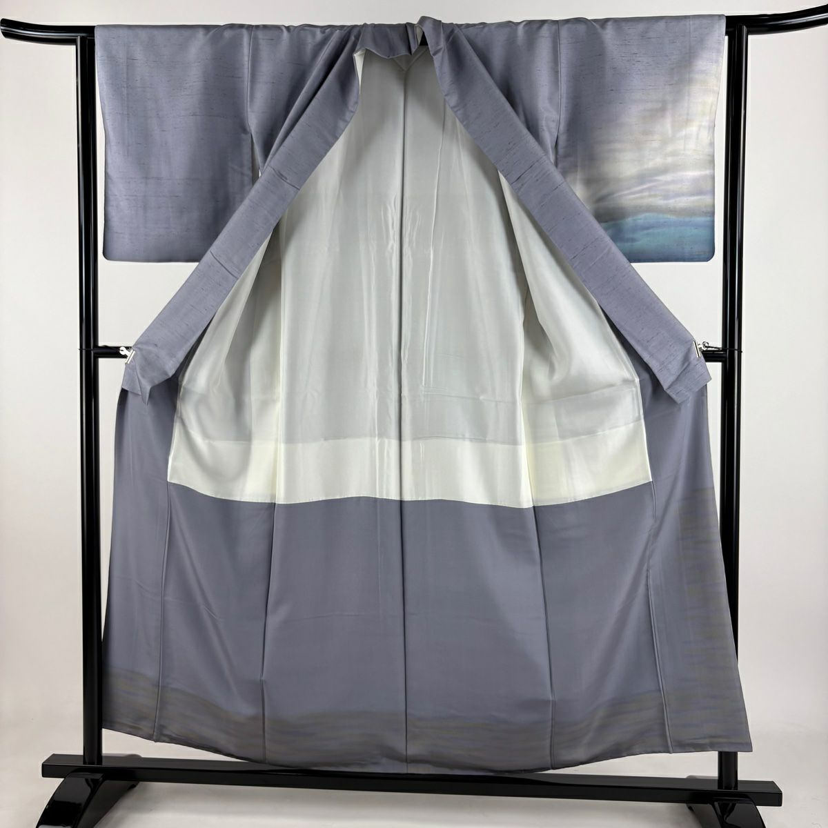 【美品】 付下 身長157cm 袖長62cm S 雙層 紬織織 百貫 大和 落款あり 霞 漸層 染分 灰紫 純蠶絲 名品級