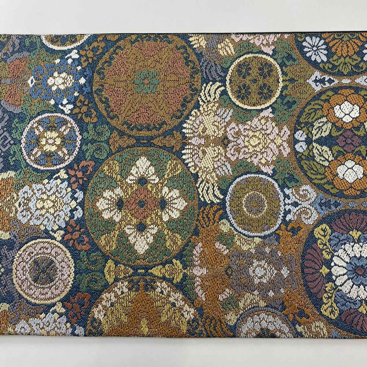 【清倉】 【美品】 袋帶 名品級 華紋 向鳥 唐織 金金箔 青綠 六通 純蠶絲
