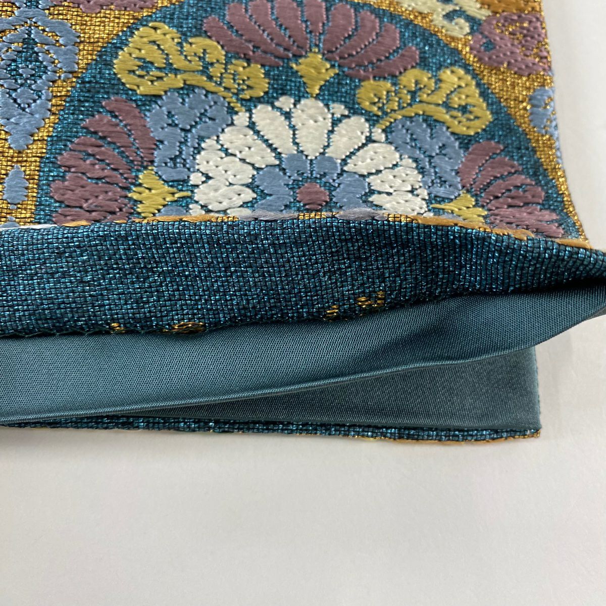 【清倉】 【美品】 袋帶 名品級 華紋 向鳥 唐織 金金箔 青綠 六通 純蠶絲