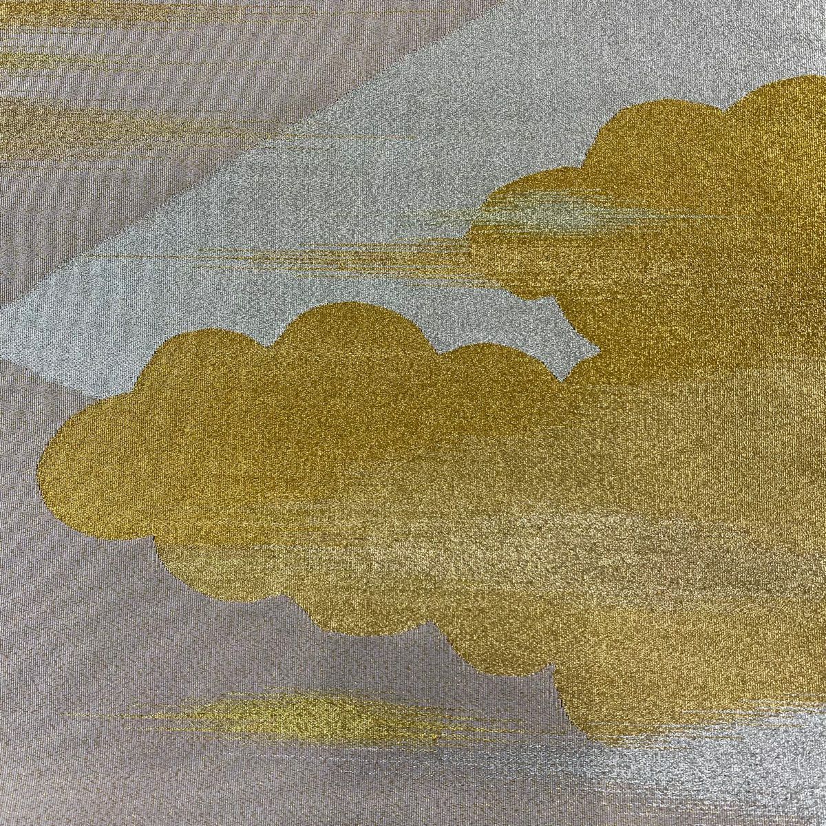 【庫存清倉】 【美品】 袋帶 名品級 雙面 大和 雲紋 霞 金金箔 淺紅色 大鼓圖案 純蠶絲